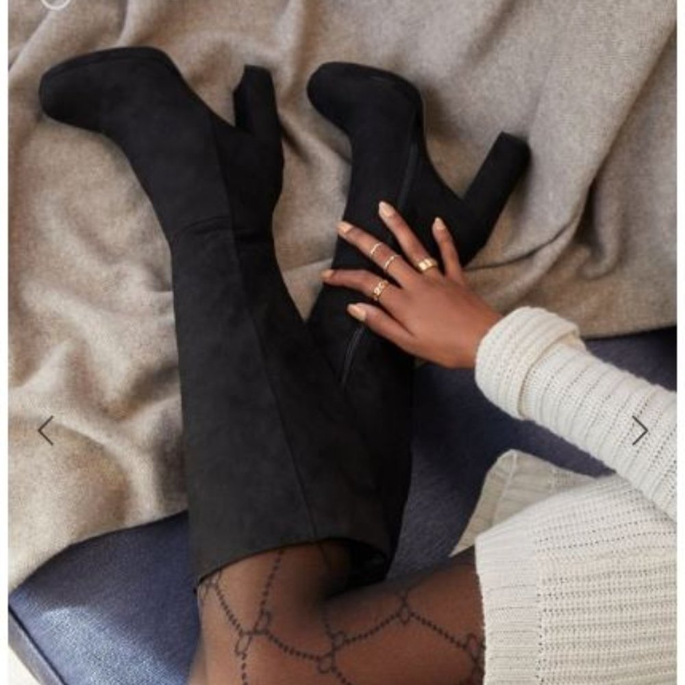 Black suede heeled boots